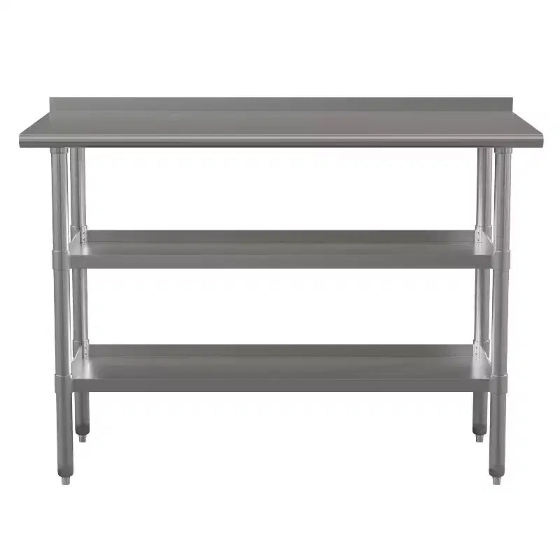 Table de préparation de cuisine en acier inoxydable argenté à 2 étagères, 1 personne