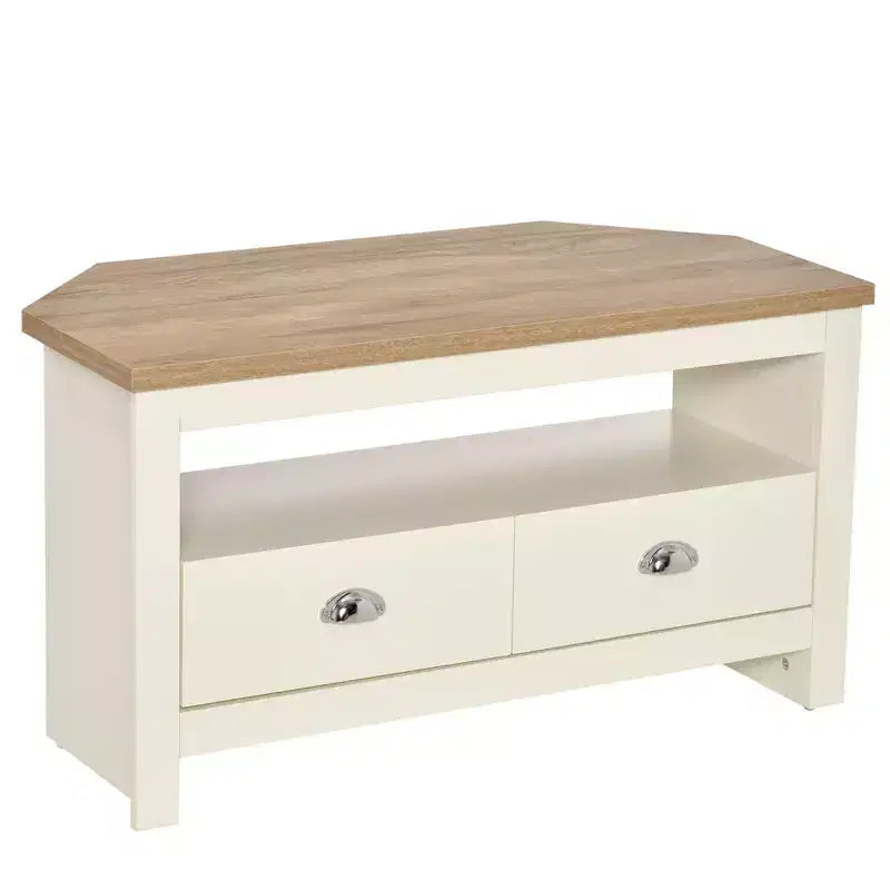 HOMCOM Corner TV Stand Up To 50, Entertainment Center TV Console Table with Drawers and Open Storage Compartment for Living Room, White