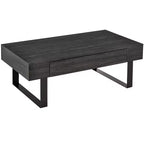Table Basse Rectangulaire Marron avec Tiroir de Rangement, Piètement Luge en Métal, Places Assises pour 1