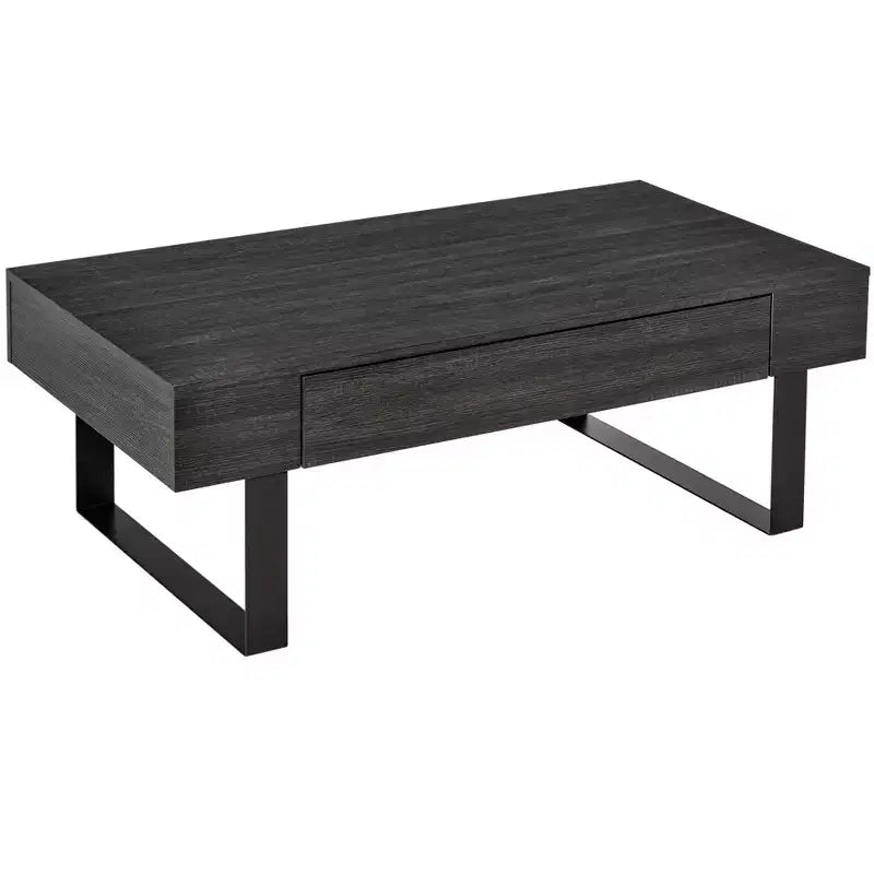 Table Basse Rectangulaire Marron avec Tiroir de Rangement, Piètement Luge en Métal, Places Assises pour 1