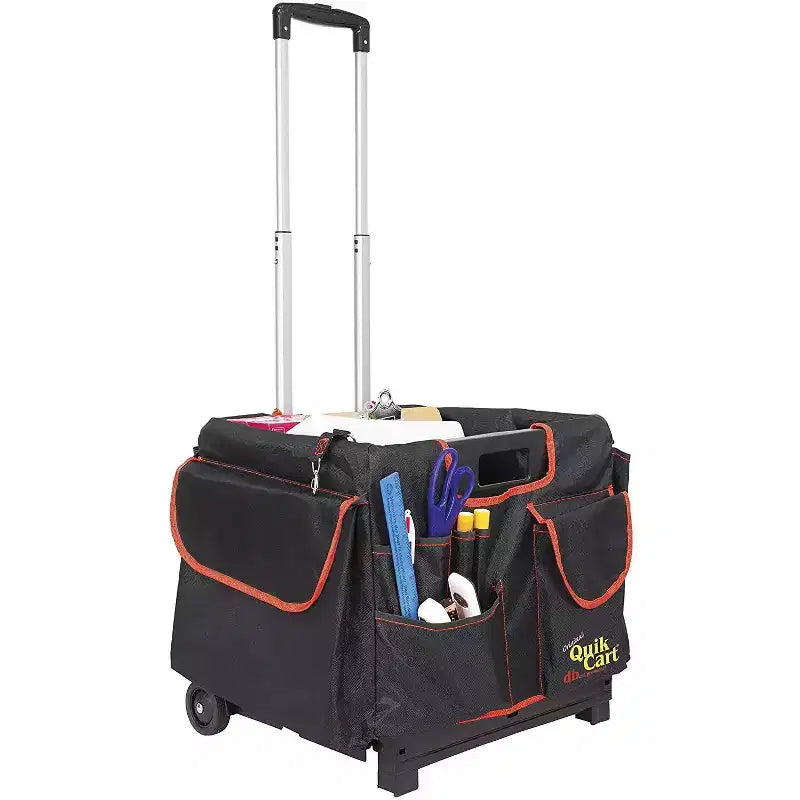 dbest products Quik Cart Pockets Bundle Caddy Organizer Teacher Tote Rolling Crate Mobile Tool Storage Fabric Cover Bag - Black/Red