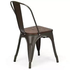 Chaise de salle à manger en métal noir et orme, dossier haut, empilable, lot de 4