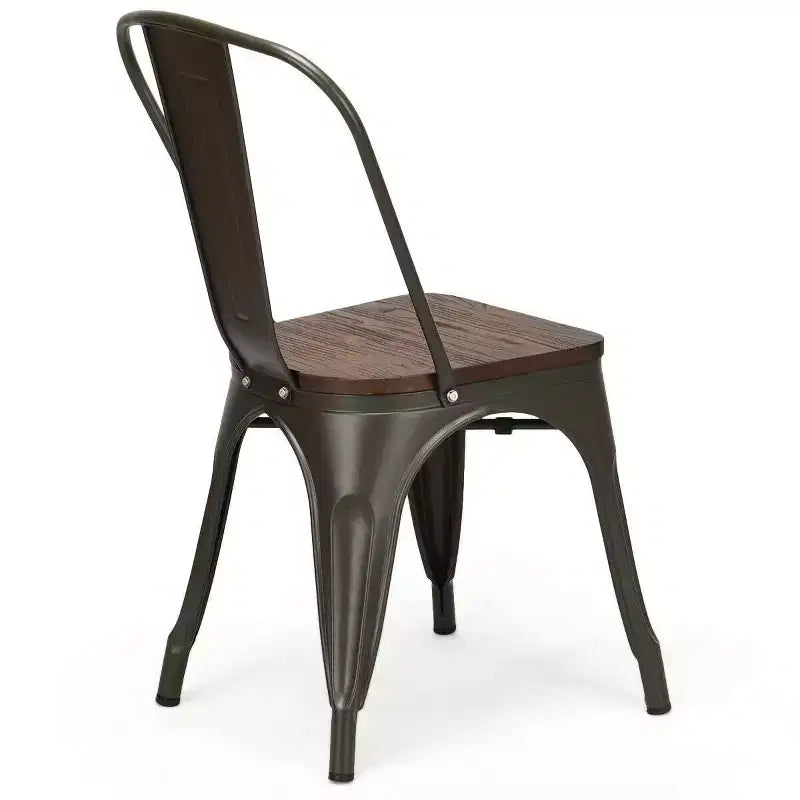 Chaise de salle à manger en métal noir et orme, dossier haut, empilable, lot de 4