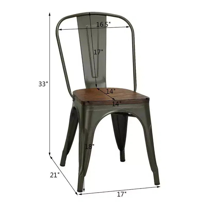Chaise de salle à manger en métal noir et orme, dossier haut, empilable, lot de 4