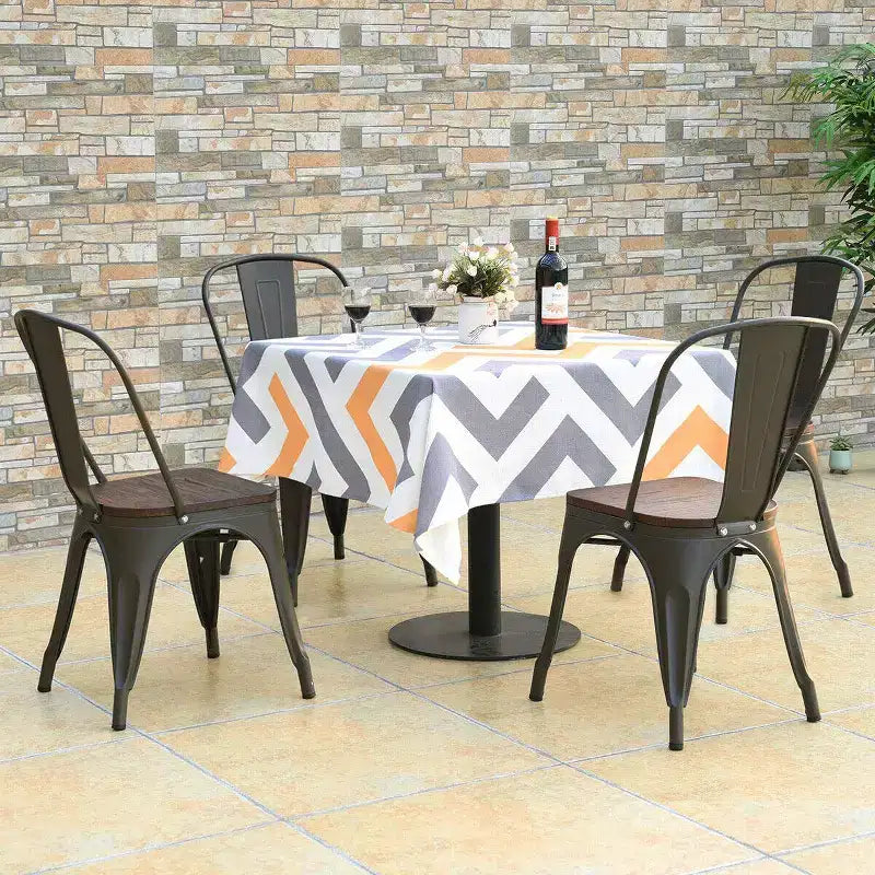 Chaise de salle à manger en métal noir et orme, dossier haut, empilable, lot de 4