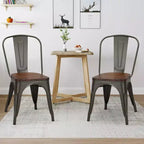 Chaise de salle à manger en métal noir et orme, dossier haut, empilable, lot de 4