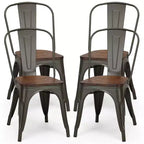 Chaise de salle à manger en métal noir et orme, dossier haut, empilable, lot de 4