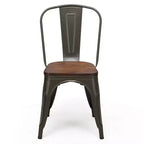 Chaise de salle à manger en métal noir et orme, dossier haut, empilable, lot de 4