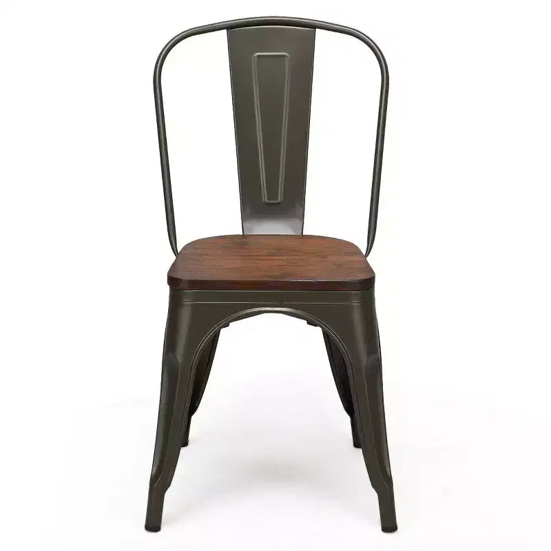 Chaise de salle à manger en métal noir et orme, dossier haut, empilable, lot de 4