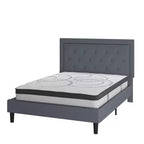 Flash Furniture Roxbury Tufted Upholstered Platform Bed with 10 Inch CertiPUR-US Certified Foam and Pocket Spring Mattress