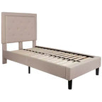 Lit plateforme capitonné gris à boutons avec matelas 10 po, double, 1 personne