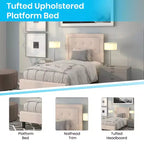 Lit plateforme capitonné gris à boutons avec matelas 10 po, double, 1 personne