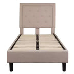 Lit plateforme capitonné gris à boutons avec matelas 10 po, double, 1 personne