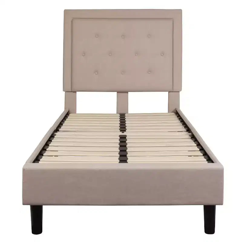 Lit plateforme capitonné gris à boutons avec matelas 10 po, double, 1 personne