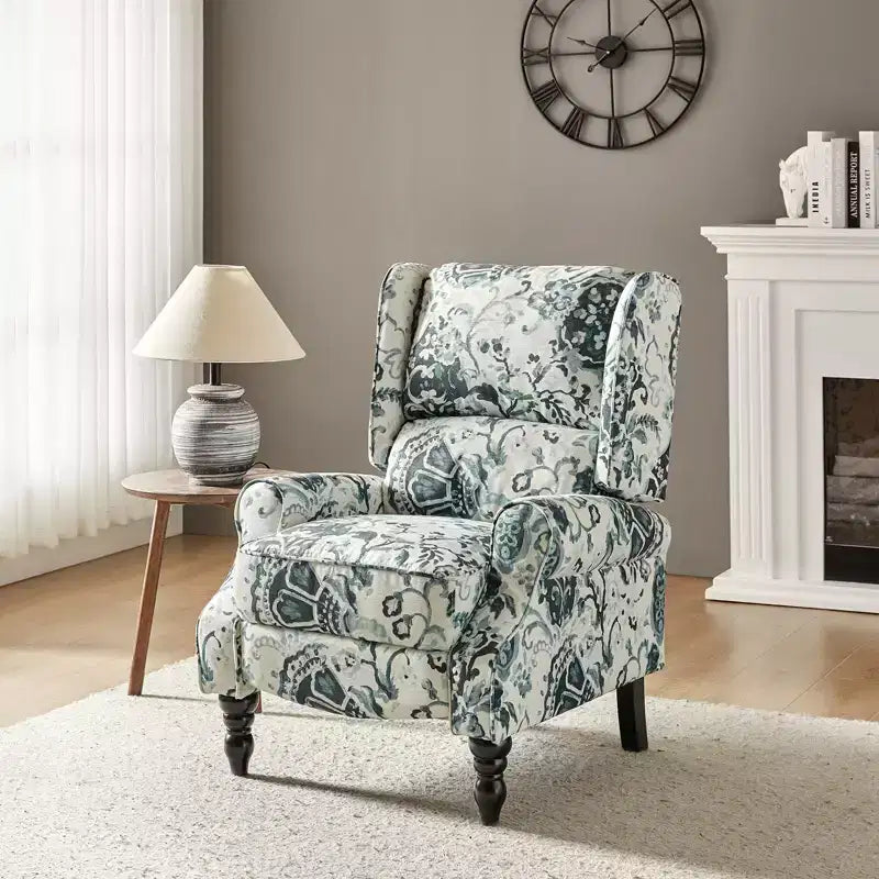 Fauteuil inclinable gris rembourré, à oreilles, manuel, 1 place