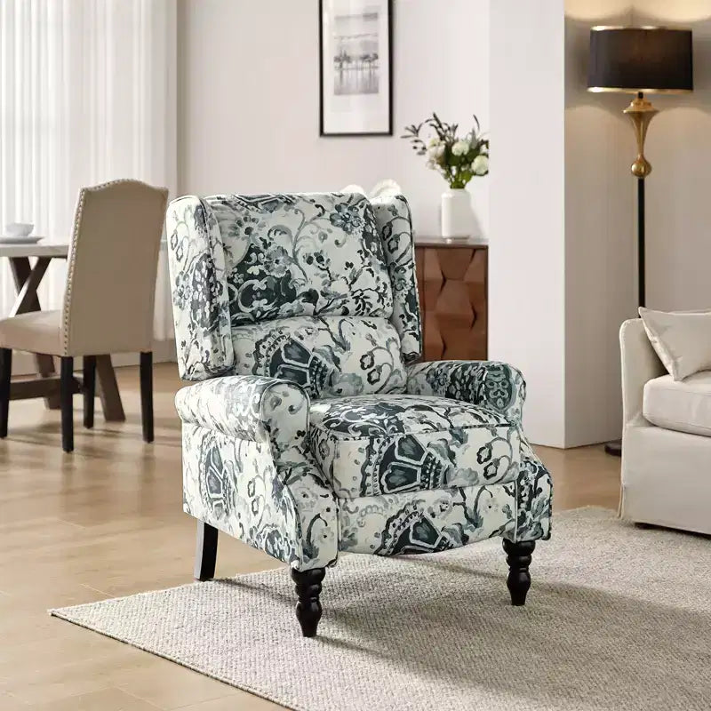 Fauteuil inclinable gris rembourré, à oreilles, manuel, 1 place