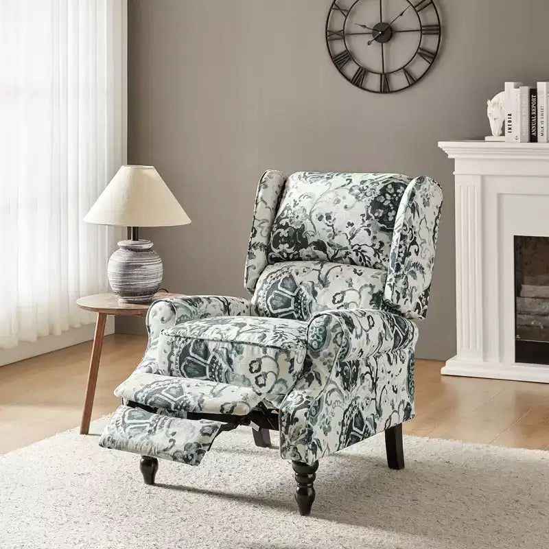 Fauteuil inclinable gris rembourré, à oreilles, manuel, 1 place
