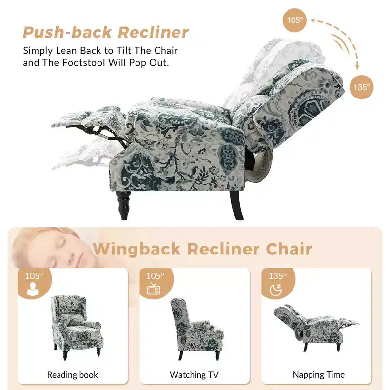 Fauteuil inclinable gris rembourré, à oreilles, manuel, 1 place