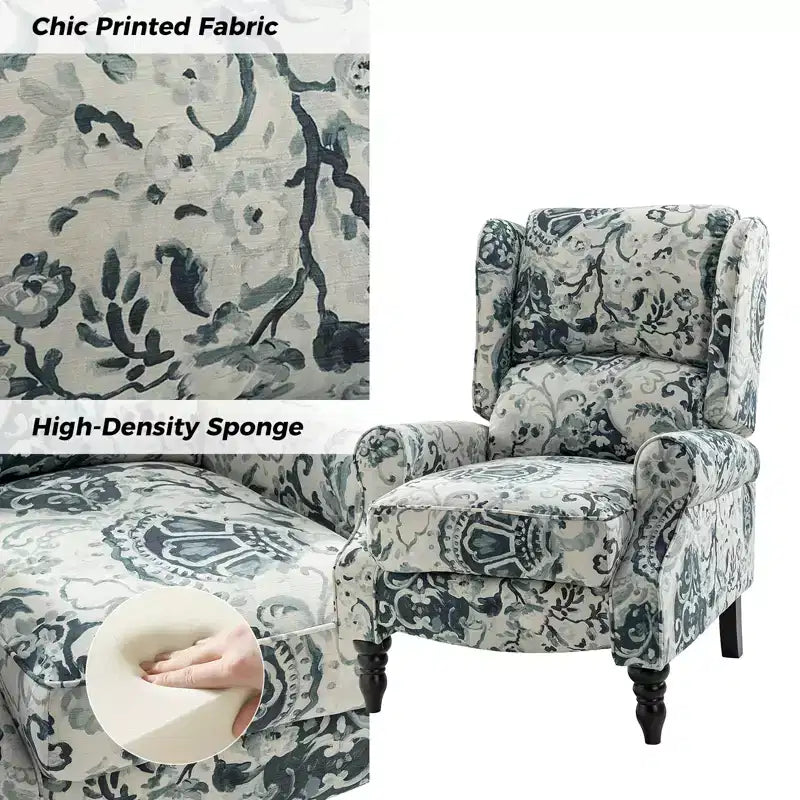 Fauteuil inclinable gris rembourré, à oreilles, manuel, 1 place