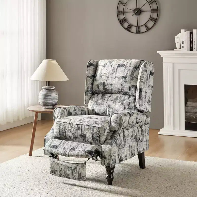 Fauteuil inclinable gris rembourré, à oreilles, manuel, 1 place