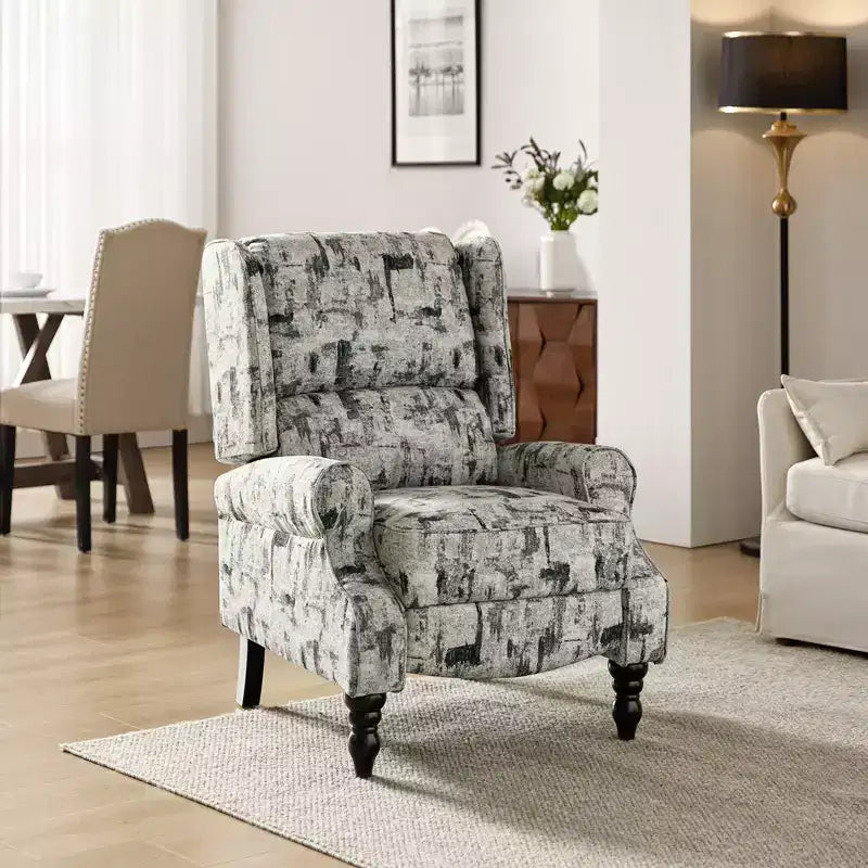 Fauteuil inclinable gris rembourré, à oreilles, manuel, 1 place