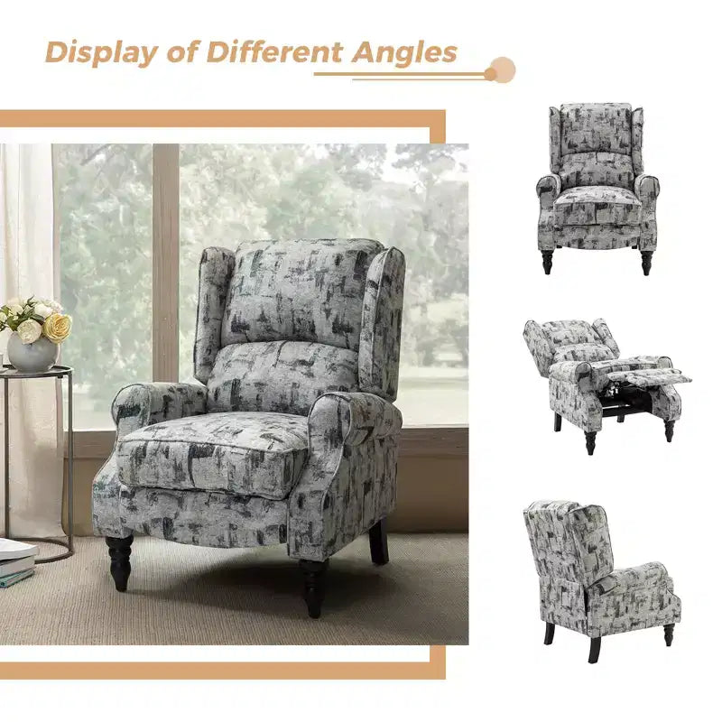 Fauteuil inclinable gris rembourré, à oreilles, manuel, 1 place