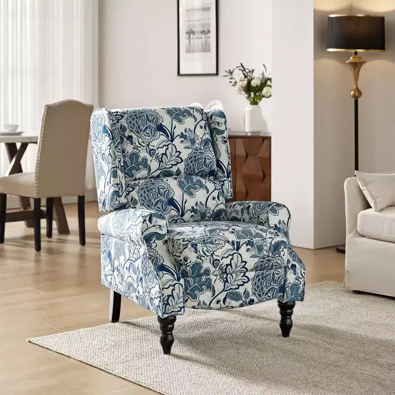 Fauteuil inclinable gris rembourré, à oreilles, manuel, 1 place