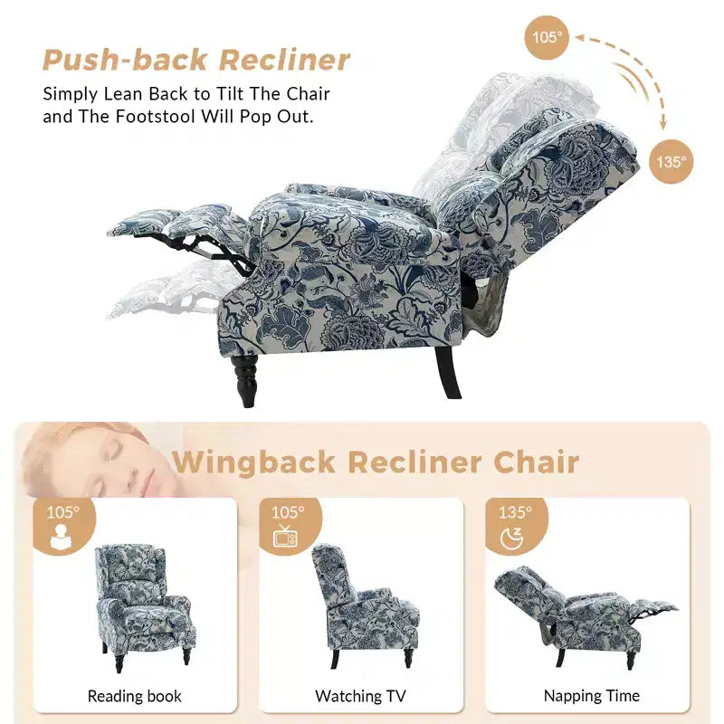 Fauteuil inclinable gris rembourré, à oreilles, manuel, 1 place