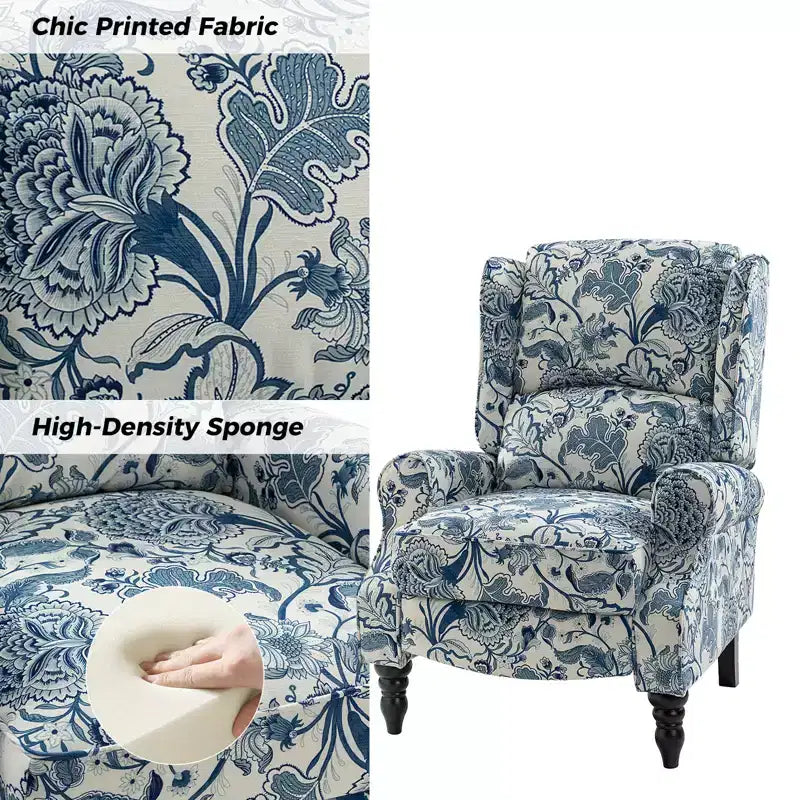 Fauteuil inclinable gris rembourré, à oreilles, manuel, 1 place