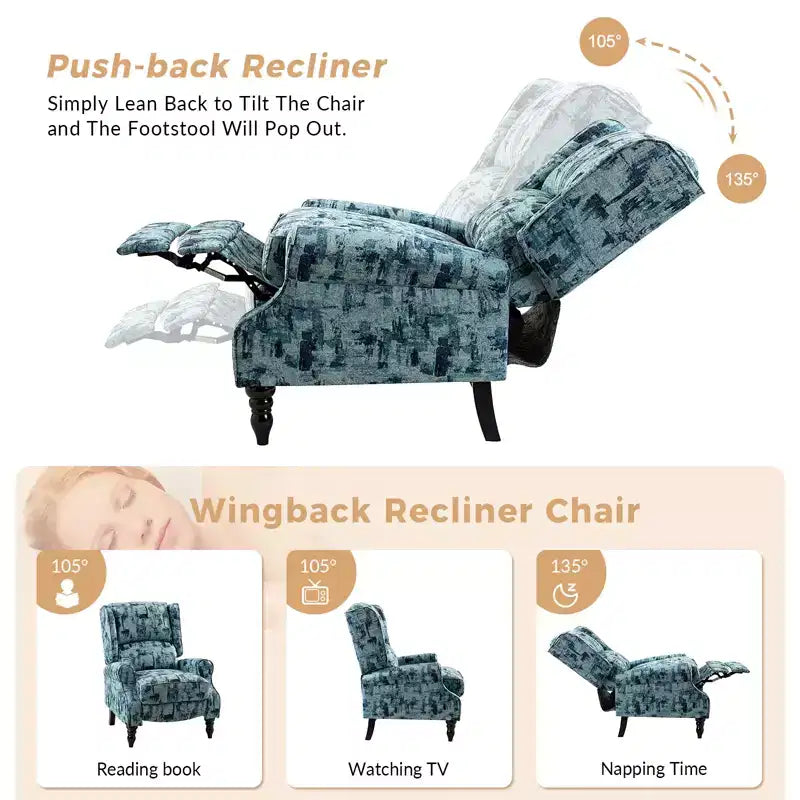 Fauteuil inclinable gris rembourré, à oreilles, manuel, 1 place