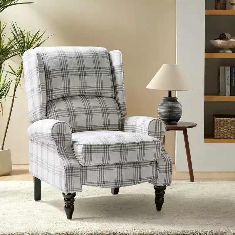 Fauteuil inclinable gris rembourré, à oreilles, manuel, 1 place