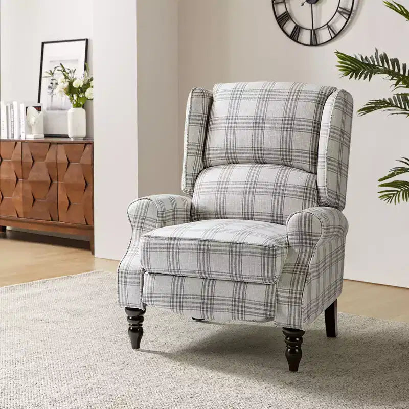 Fauteuil inclinable gris rembourré, à oreilles, manuel, 1 place