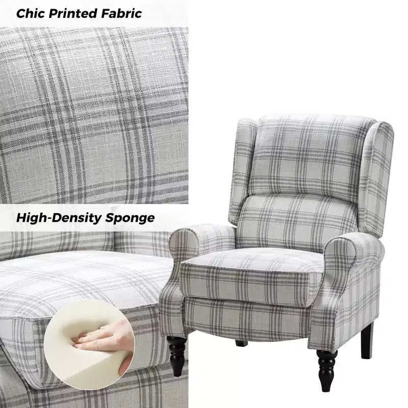 Fauteuil inclinable gris rembourré, à oreilles, manuel, 1 place