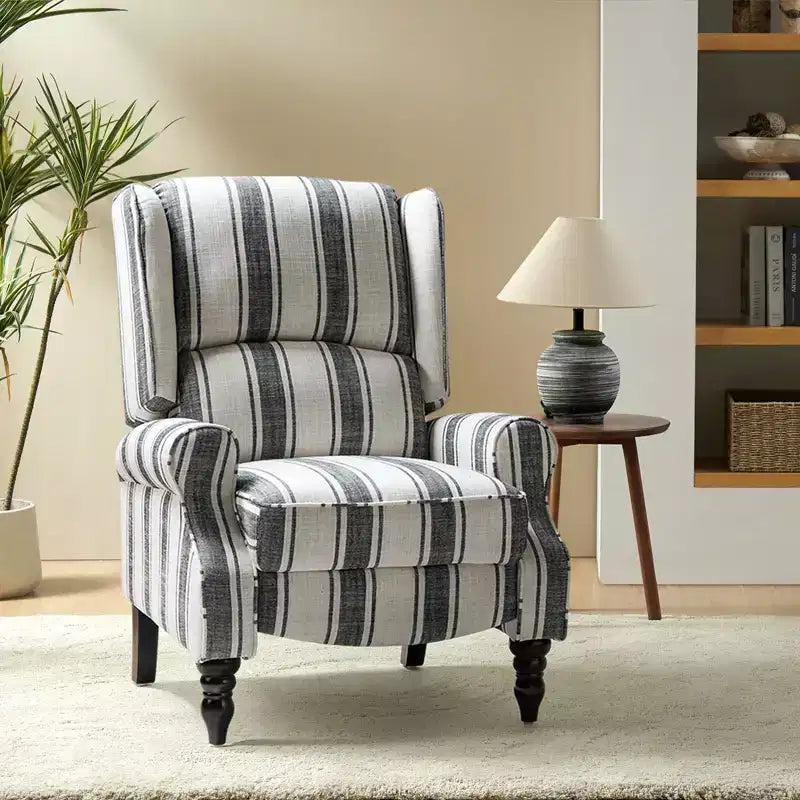 Fauteuil inclinable gris rembourré, à oreilles, manuel, 1 place