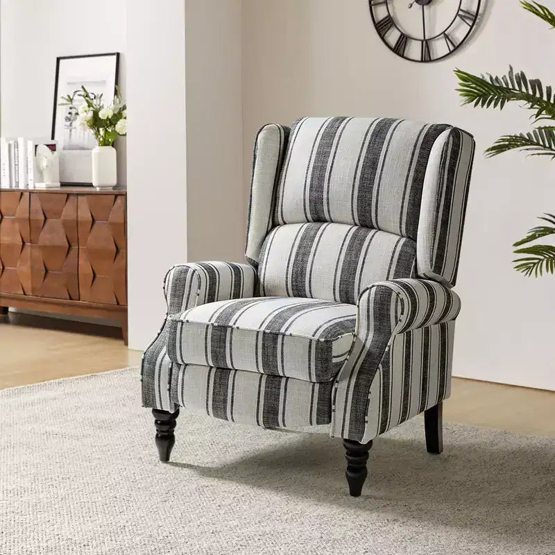 Fauteuil inclinable gris rembourré, à oreilles, manuel, 1 place