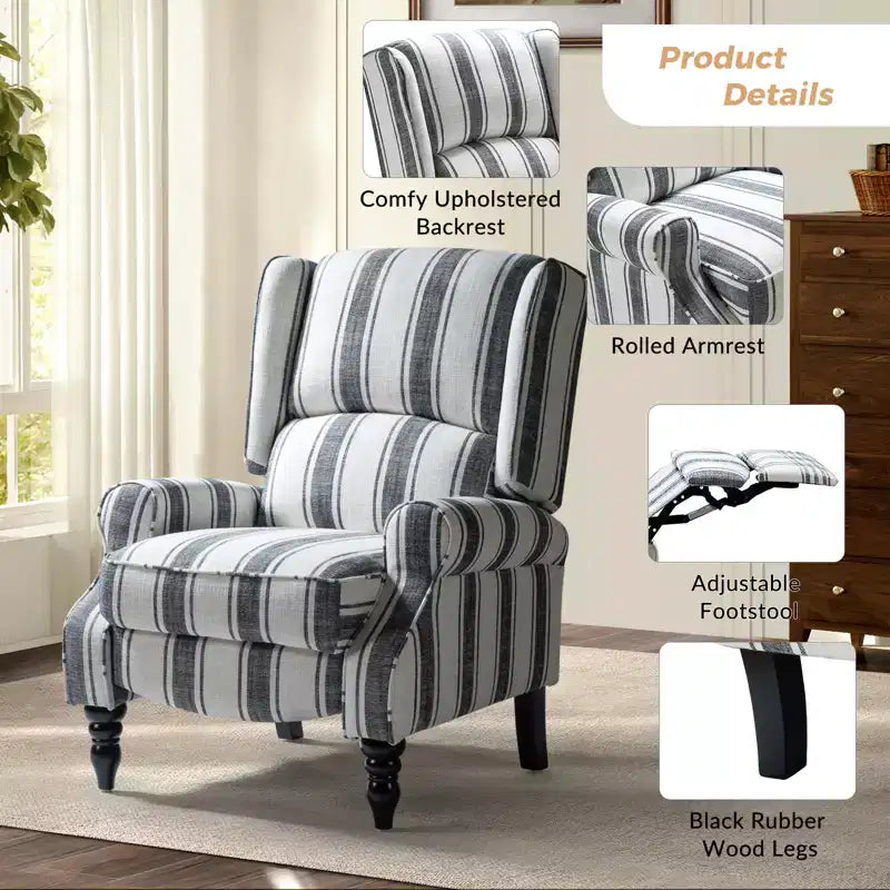 Fauteuil inclinable gris rembourré, à oreilles, manuel, 1 place