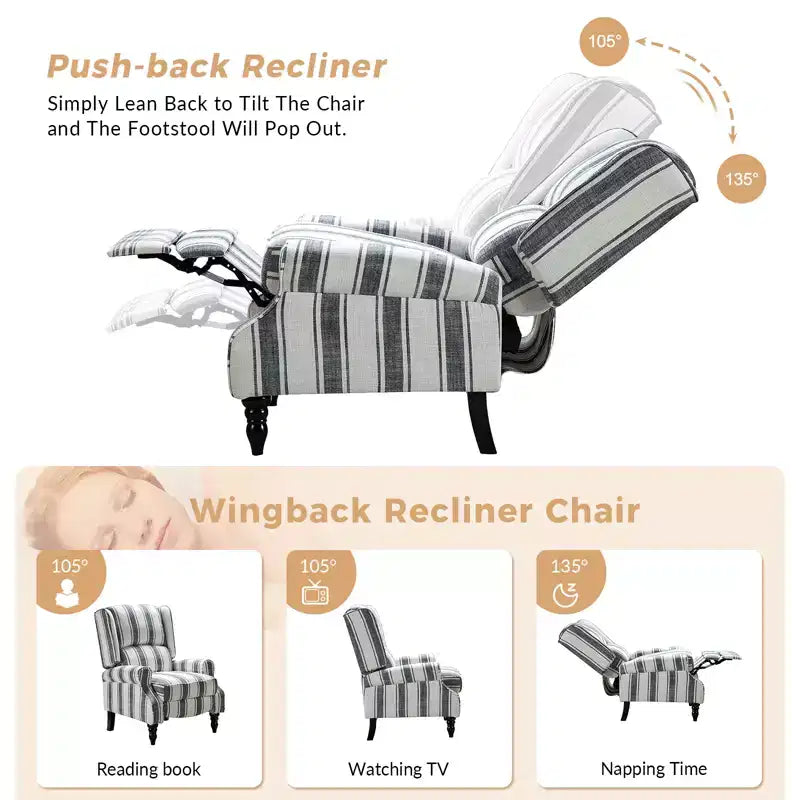 Fauteuil inclinable gris rembourré, à oreilles, manuel, 1 place