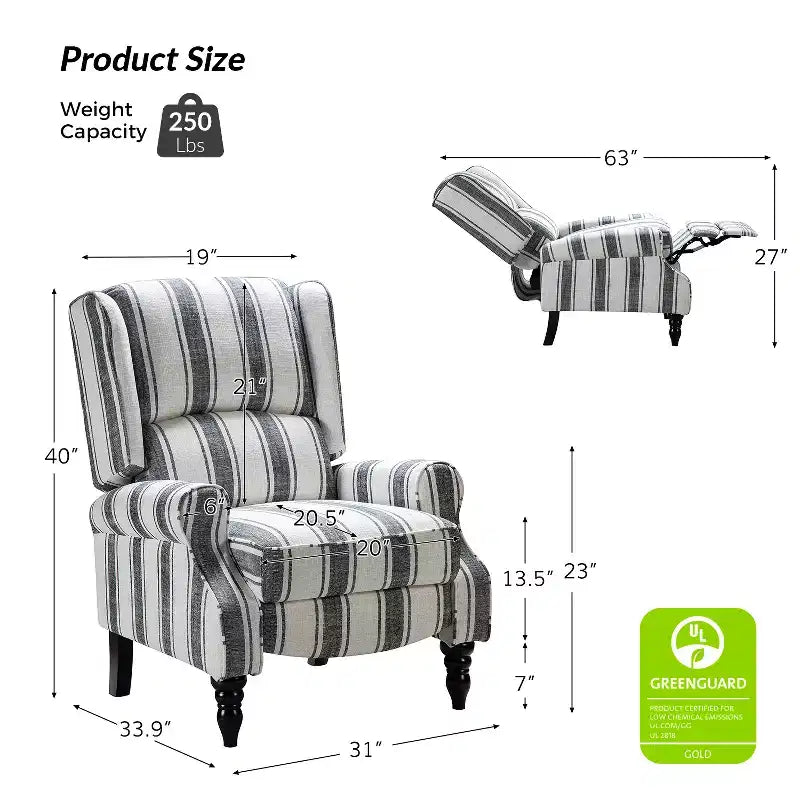 Fauteuil inclinable gris rembourré, à oreilles, manuel, 1 place