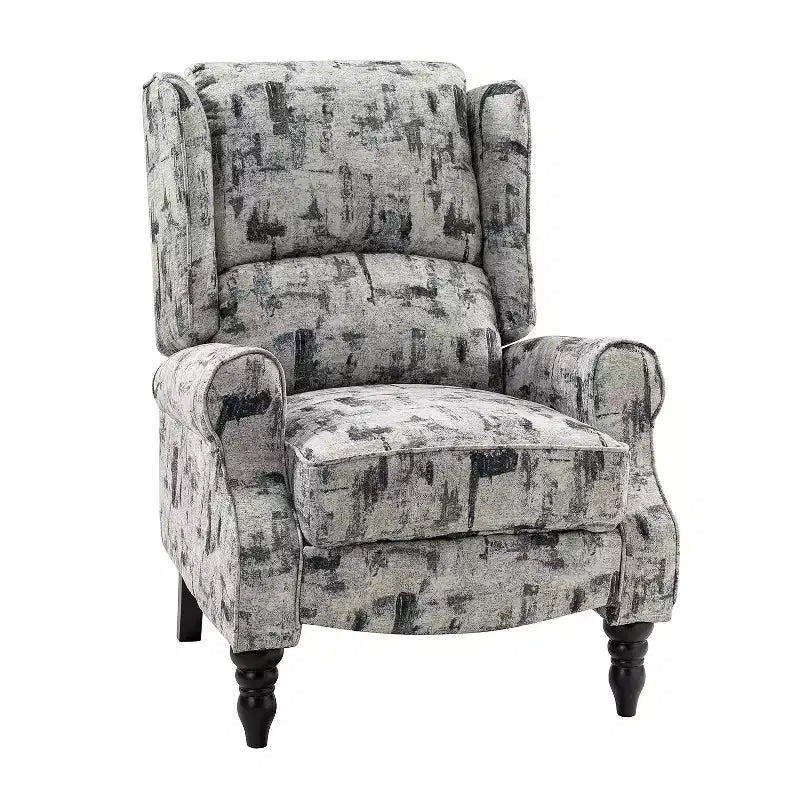 Fauteuil inclinable gris rembourré, à oreilles, manuel, 1 place