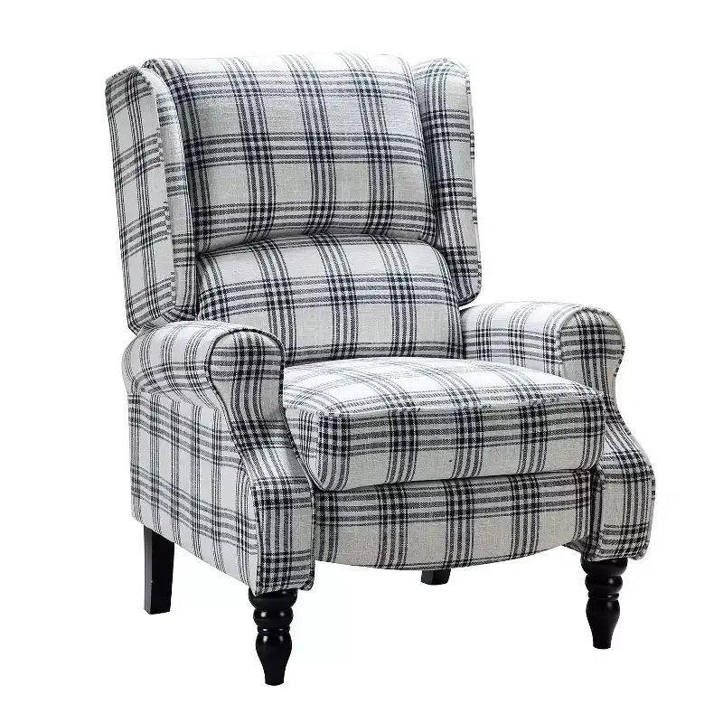 Fauteuil inclinable gris rembourré, à oreilles, manuel, 1 place